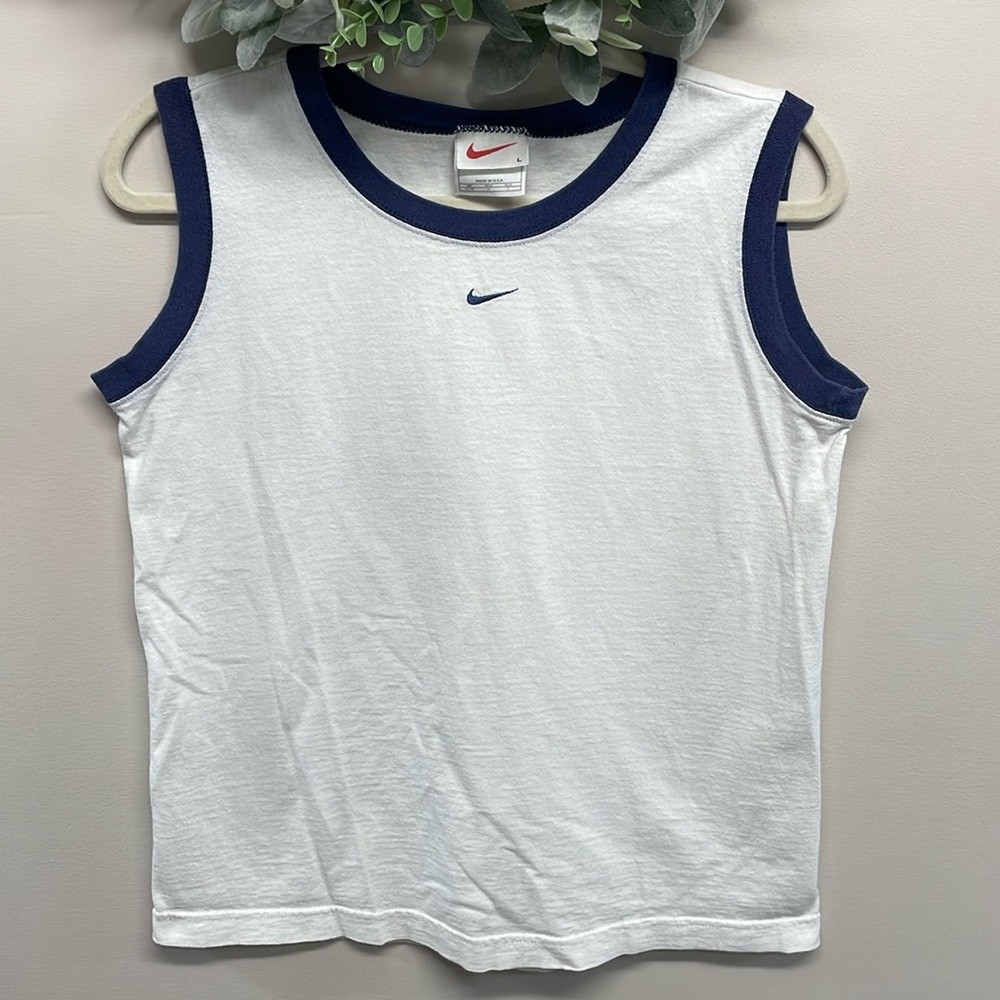 Nike White Tank Top with Navy Trim